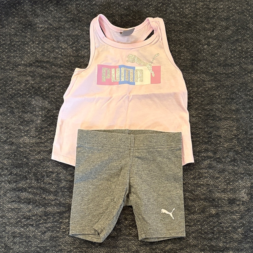Puma Light Pink Top and Heather Gray Shorts Set